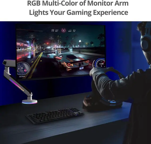 Alt view image 4 of 5 - SIIG Single Arm Desk Mount Monitor Stand with Built-in RGB Lights, Premium Gas Spring, VESA 75x75 100x100, for 17" to 34", Up to 19 lbs, Flat or Curved Screen (CE-MT3J11-S2)