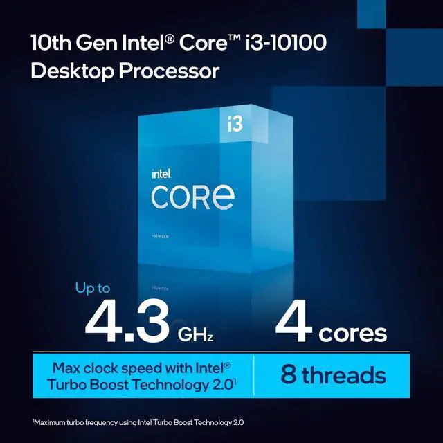Alt view image 3 of 5 - Intel Core i3-10100 Desktop Processor 4 Cores up to 4.3 GHz LGA1200 (Intel 400 Series Chipset) 65W, Model Number: BX8070110100