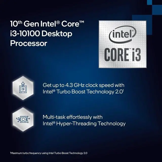 Alt view image 5 of 5 - Intel Core i3-10100 Desktop Processor 4 Cores up to 4.3 GHz LGA1200 (Intel 400 Series Chipset) 65W, Model Number: BX8070110100