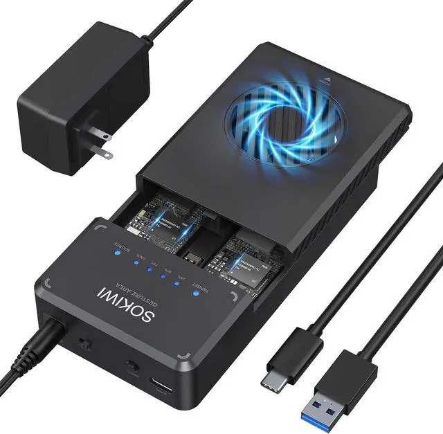 Main image of NVMe M.2 Duplicator Dual-Bay Offline Clone Tool-Free, Sokiwi 10Gbps NVMe Docking Station with Cooling Fan,NVMe M.2 SSD Enclosure for NVMe PCIe Size 2230/2242/2260/2280(up to 8TB)