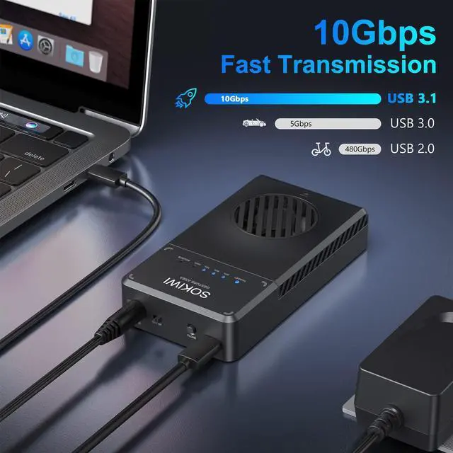 Alt view image 5 of 5 - NVMe M.2 Duplicator Dual-Bay Offline Clone Tool-Free, Sokiwi 10Gbps NVMe Docking Station with Cooling Fan,NVMe M.2 SSD Enclosure for NVMe PCIe Size 2230/2242/2260/2280(up to 8TB)