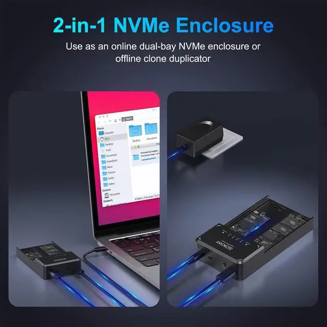 Alt view image 3 of 5 - NVMe M.2 Duplicator Dual-Bay Offline Clone Tool-Free, Sokiwi 10Gbps NVMe Docking Station with Cooling Fan,NVMe M.2 SSD Enclosure for NVMe PCIe Size 2230/2242/2260/2280(up to 8TB)