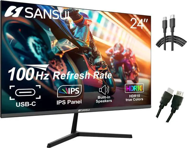 Main image of SANSUI Monitor 24 inch 100Hz IPS USB Type-C FHD 1080P Computer Display Built-in Speakers HDMI DP HDR10 Game RTS/FPS Tilt Adjustable for Working and Gaming (ES-24X3 Type-C & HDMI Cable Included)