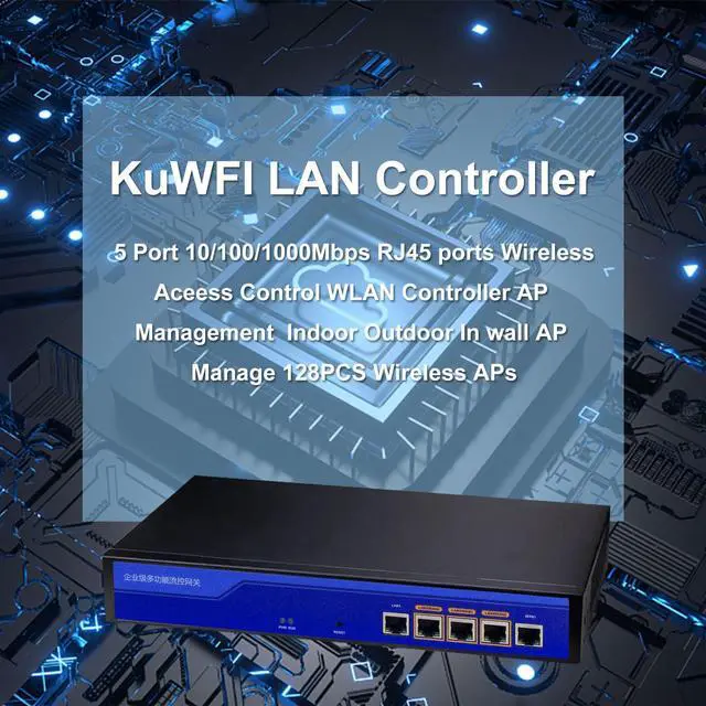 Alt view image 2 of 5 - KuWFI LAN Controller, 5 Port 10/100/1000Mbps RJ45 Ports Wireless Aceess Control WLAN Controller AP Management Indoor Outdoor in Wall AP Manage 128PCS Wireless APs, Access 80users in The Same Network