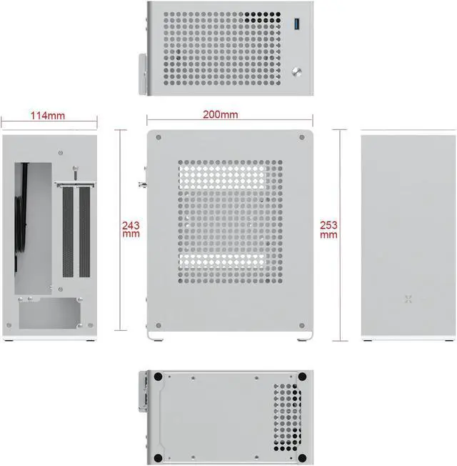 Alt view image 5 of 5 - ZZEW A1P Mini-ITX Case, Micro ITX PC Case, Mini Computer Case in Silver Color, Full Aluminum Small Gaming Case with 3.0 Dual Reverse PCI Riser Cable