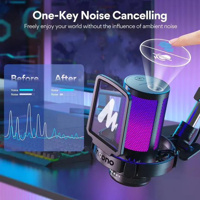 Alt view image 2 of 5 - MAONO USB Gaming Microphone with Noise Cancellation, Computer PC Condenser Mic with RGB Light, Mute, Gain, Monitoring for Streaming, Podcast, Vocal, YouTube, Twitch, Discord, PS5, PS4, DGM20S