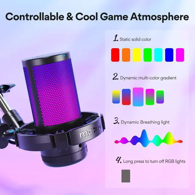 Alt view image 4 of 5 - MAONO USB Gaming Microphone with Noise Cancellation, Computer PC Condenser Mic with RGB Light, Mute, Gain, Monitoring for Streaming, Podcast, Vocal, YouTube, Twitch, Discord, PS5, PS4, DGM20S