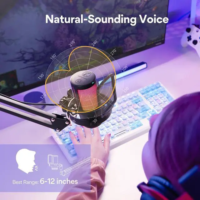 Alt view image 3 of 5 - MAONO USB Gaming Microphone with Noise Cancellation, Computer PC Condenser Mic with RGB Light, Mute, Gain, Monitoring for Streaming, Podcast, Vocal, YouTube, Twitch, Discord, PS5, PS4, DGM20S