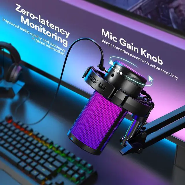 Alt view image 5 of 5 - MAONO USB Gaming Microphone with Noise Cancellation, Computer PC Condenser Mic with RGB Light, Mute, Gain, Monitoring for Streaming, Podcast, Vocal, YouTube, Twitch, Discord, PS5, PS4, DGM20S