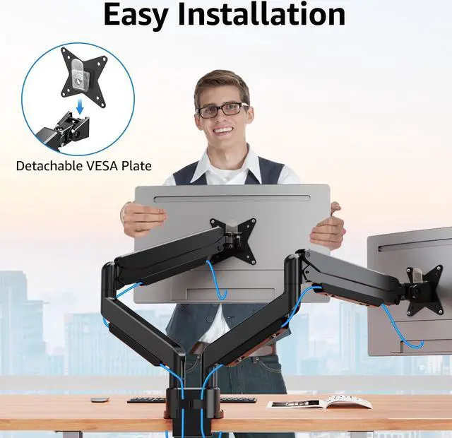 Alt view image 5 of 5 - MOUNTUP Dual Monitor Mount fits 17''-42'' Ultrawide Screen, Holds 6.6-33lbs, Dual Monitor Arm Desk Mount, Heavy Duty Gas Spring Monitor Stand for 2 Monitors, Vesa Mount with Clamp/Grommet Base