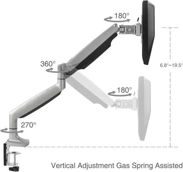 Alt view image 3 of 5 - SIIG Single Monitor Desk Mount with Premium Gas Spring for 13 to 32 Inch Flat & Curved Screens, VESA, Articulating Monitor Stand (CE-MT2D12-S1)
