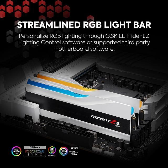 Alt view image 3 of 5 - G.SKILL Trident Z5 RGB Series (Intel XMP 3.0) DDR5 RAM 32GB (2x16GB) 6400MT/s CL32-39-39-102 1.40V Desktop Computer Memory UDIMM - Matte White (F5-6400J3239G16GX2-TZ5RW)