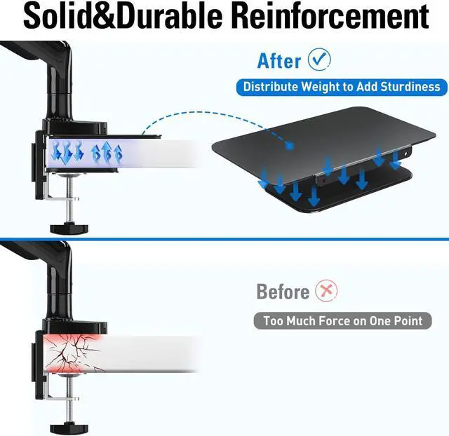 Alt view image 5 of 5 - MOUNTUP Triple Monitor Stand Mount for Glass Desk, with Desk Reinforcement Plate - 3 Monitor Desk Mount for Computer Screens Up to 27 inch, Triple Monitor Arm with Gas Spring, Heavy Duty Monitor Stand