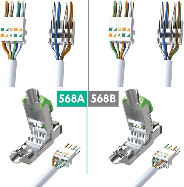 Alt view image 4 of 5 - LINKUP - RJ45 Connectors Cat6A (12 Pack) Shielded Zinc-Alloy Housing Modular Termination Plug | 10G Easy Internet Tool Free Plugs | for Cat6A up to 22AWG Solid Bulk S/FTP Ethernet Cable [Green]