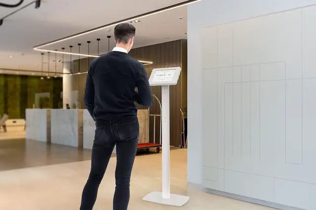 Alt view image 2 of 5 - Thin Floor Stand - CTA Tall Standing 360 Degree Kiosk Display Tablet Holder - Charger Access & Lock for iPad mini A17 Pro & 1/2/3/4/5/6 - Samsung Tab A 8''