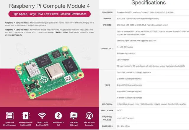 Alt view image 3 of 5 - Waveshare Compute Module 4 The Power of Raspberry Pi 4 in A Compact Form Factor 8GB RAM 32GB eMMC Flash with WiFi
