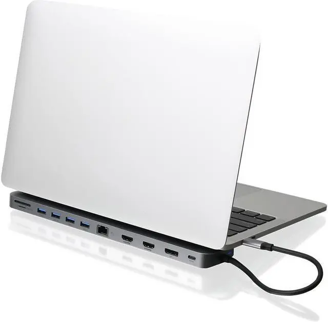 Alt view image 2 of 5 - IOGEAR USB-C Triple Display Dock Station - 4K 60Hz - 2 HDMI - 1 DisplayPort - 4 USB 3.0 - Ethernet - 3.5mm Audio - USB-C 100W PD - MacBook Pro/Air Thunderbolt 3 - Type C Laptop - GUD3C4K3
