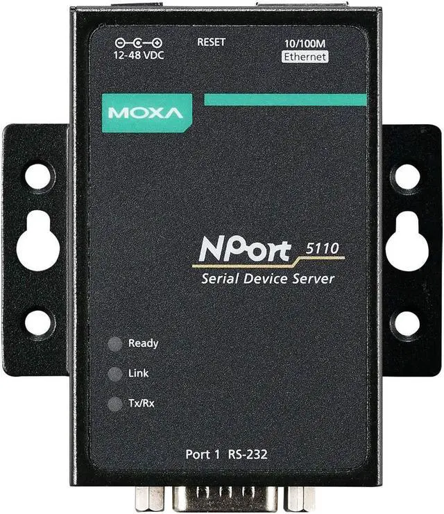 Main image of MOXA NPort 5110-1 Port Serial Device Server, 10/100 Ethernet, RS232, DB9 Male
