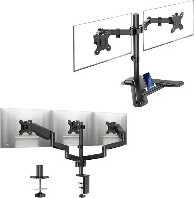 Main image of MOUNTUP Triple Monitor Stand - 3 Monitor Desk Mount for Computer Screens Up to 27 inch, 2560 x 1440 Resolution, Black, LCD, Monitor Stand