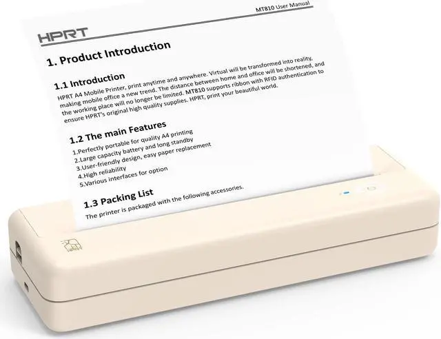 Alt view image 2 of 5 - HPRT Bluetooth Wireless MT810 Beige Portable Travel Printer - Thermal Inkless Compact Home Use - US Letter 8.5''x11'' - 1 Ream