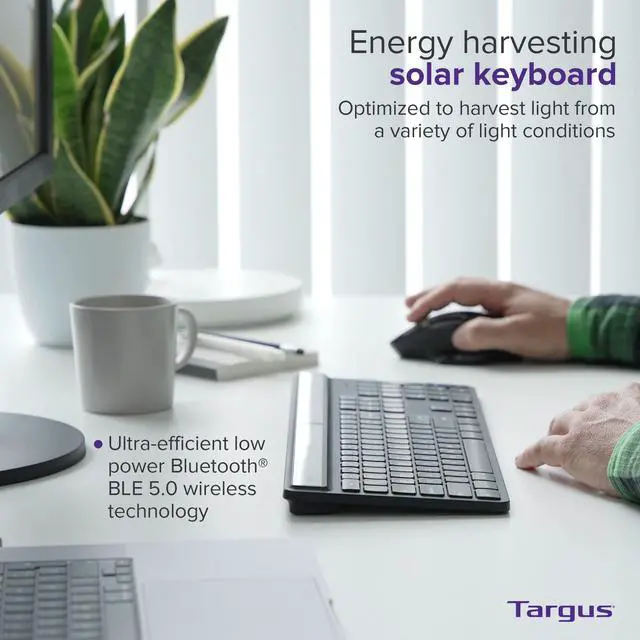 Alt view image 2 of 5 - Targus Sustainable Energy Harvesting EcoSmart Keyboard (AKB868US)