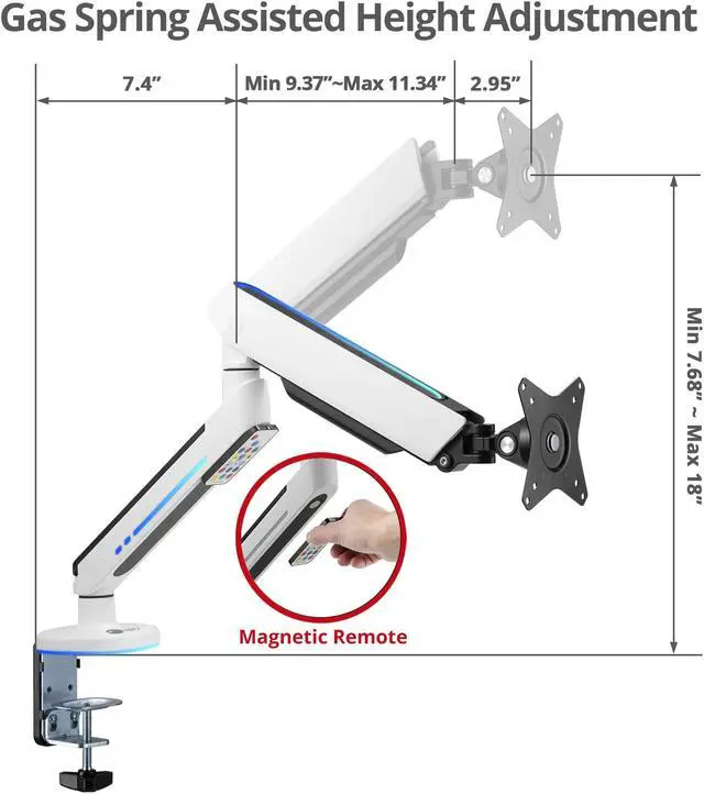 Alt view image 4 of 5 - SIIG Single Monitor Desk Mount with Built-in Ambient Relaxing RGB Lights, for 17" to 34" Flat or Curved Screen, Articulating Monitor Stand (CE-MT3J11-S1)