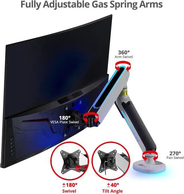 Alt view image 3 of 5 - SIIG Single Monitor Desk Mount with Built-in Ambient Relaxing RGB Lights, for 17" to 34" Flat or Curved Screen, Articulating Monitor Stand (CE-MT3J11-S1)