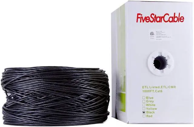 Alt view image 2 of 5 - FiveStarCable Cat6 CMR 1000 Ft 23AWG Riser Rated Solid Bare Copper Cable 4 Twisted Pair UTP Bulk Ethernet Router Network POE Security Camera Cable LAN Cable PVC Black