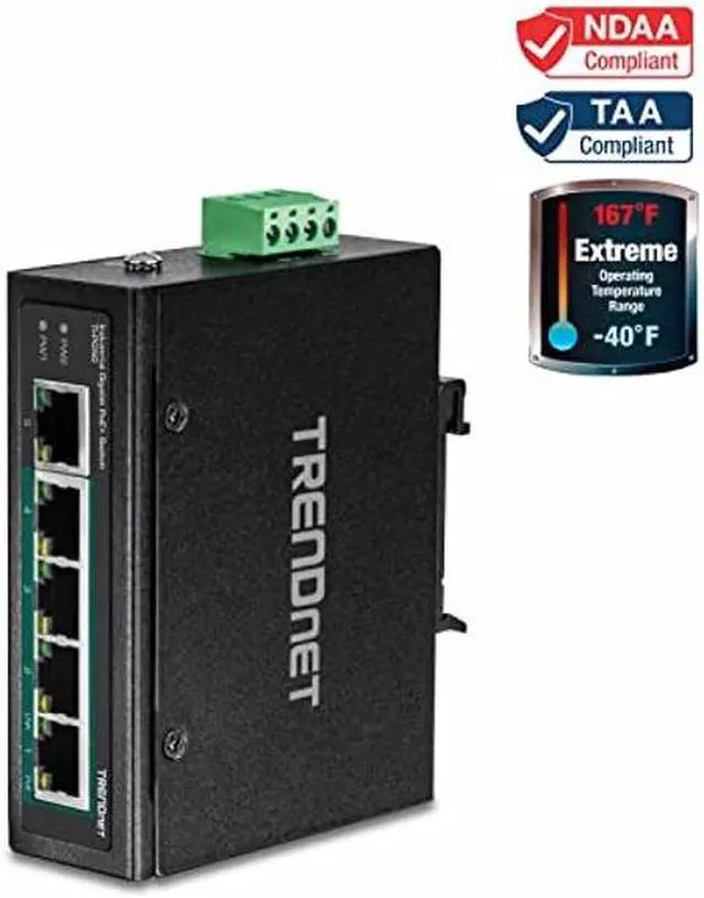 Alt view image 2 of 5 - TRENDnet 5-Port Hardened Industrial Unmanaged Gigabit Switch, TI-PG50, 10/100/1000Mbps, DIN-Rail Switch, 4 x Gigabit PoE+ Ports, 1 x Gigabit Port, Gigabit Ethernet Network Switch, Lifetime Protection