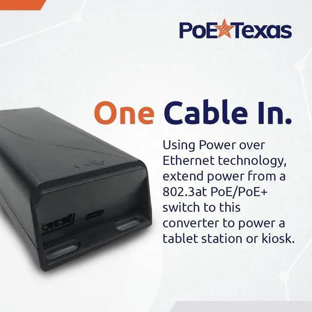 Alt view image 2 of 5 - PoE Texas PoE+ Power Over Ethernet to USB-C Converter - 10/100 Mbps PoE to USB C PoE+ Adapter with USB-A Port - for Apple iPad Pro, Google Surface Pro/Go, Samsung Tab Tablets, POS Stations, Kiosks