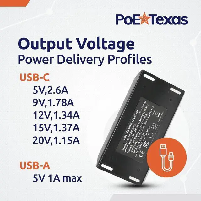 Alt view image 5 of 5 - PoE Texas PoE+ Power Over Ethernet to USB-C Converter - 10/100 Mbps PoE to USB C PoE+ Adapter with USB-A Port - for Apple iPad Pro, Google Surface Pro/Go, Samsung Tab Tablets, POS Stations, Kiosks