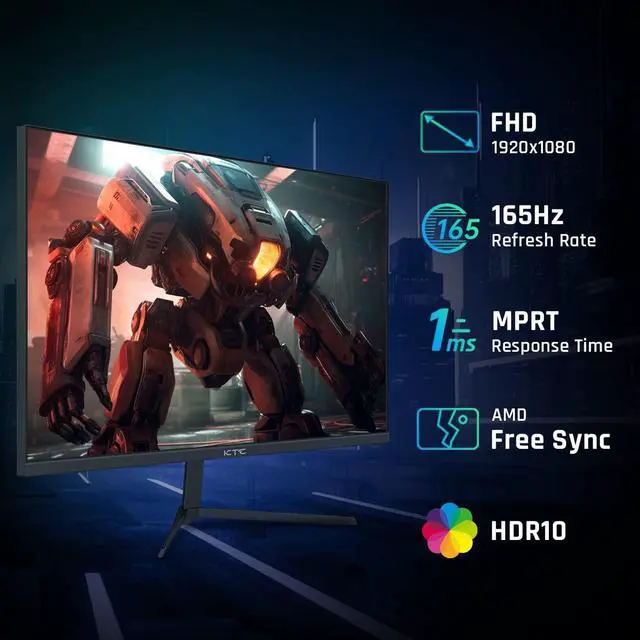 Alt view image 2 of 5 - KTC 24 Inch Gaming Monitor FHD 1080P Fast IPS 165Hz, 125% sRGB 1ms HDR Zero-Frame Computer Monitor, HDMI 2.0, DisplayPort 1.4, FreeSync & G-Sync, Tilt, VESA Compatible, Eye Care