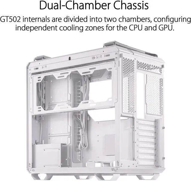 Alt view image 2 of 5 - ASUS TUF Gaming GT502 White ATX Mid-Tower Computer Case,Front Panel RGB Button,USB 3.2 Type-C,2x USB 3.0 Ports,Tool-free Side Panel,ARGB Hub, 360mm and 280mm Radiator compatible, Fabric Handle on top.