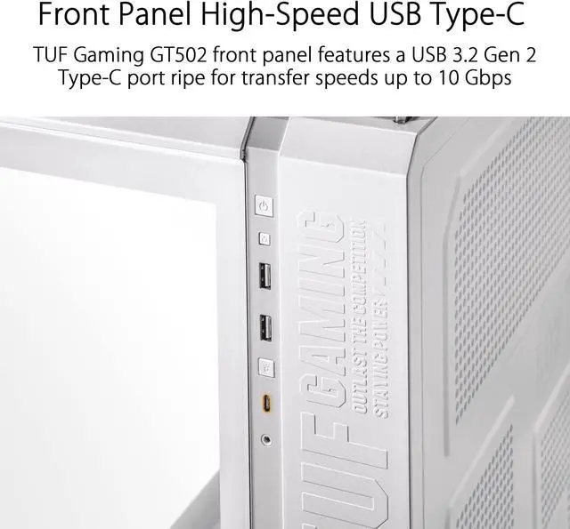 Alt view image 3 of 5 - ASUS TUF Gaming GT502 White ATX Mid-Tower Computer Case,Front Panel RGB Button,USB 3.2 Type-C,2x USB 3.0 Ports,Tool-free Side Panel,ARGB Hub, 360mm and 280mm Radiator compatible, Fabric Handle on top.