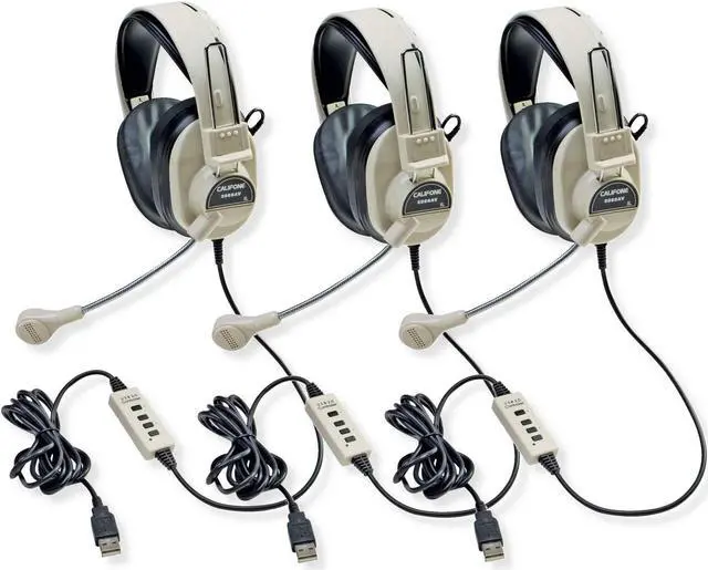 Main image of Califone 3066-USB Deluxe Multimedia Stereo Headset with USB Plug, Flexible Omni Directional Microphone, Around Ear Ambient Noise Reducing Earcups, In-line Volume Control, Pack of 3