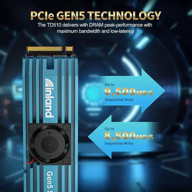 Alt view image 3 of 5 - INLAND TD510 1TB PCIe 5.0 M.2 SSD Gen5 x 4 232-L 3D TLC NAND NVMe 2280 Internal Solid State Drive Gaming SSD with Heatsink & DRAM