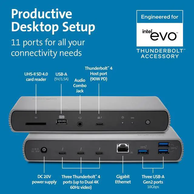 Alt view image 2 of 5 - Kensington SD5700T Thunderbolt 4 Docking Station, Dual 4K, 90W PD - Window and Mac OS (K35175NA)