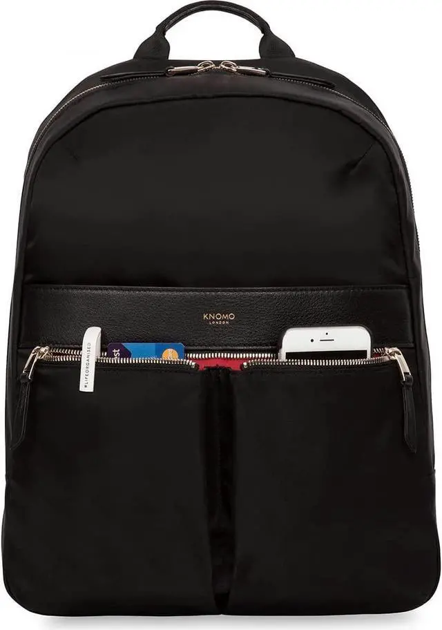 Alt view image 2 of 5 - KNOMO Beauchamp Women's 14" Laptop Bag Computer Backpack Bookbag for Work, College, Travel Daypack Purse, Black, Golden Zip