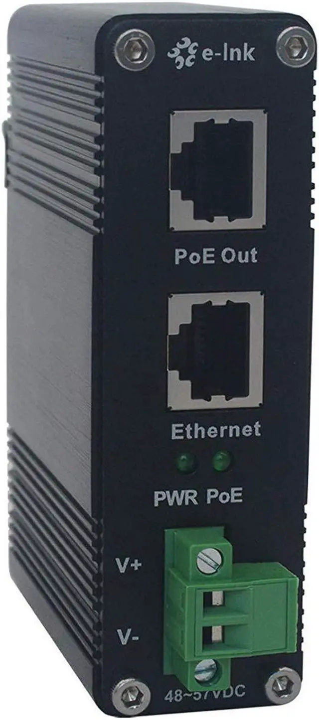 Main image of E-link Industrial Gigabit PoE++ Injector 48V DC PoE++ 95W up to 100 Meters Output DIN Rail Mount Hardened High Power PoE Adapter -40°C to 80°C IP40