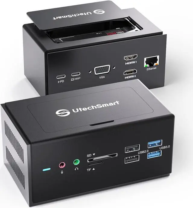 Main image of UtechSmart Universal Docking Station, 15 in 1 USB Docking Station with SSD Enclosure, USB C Dock with Dual HDMI,VGA,PD3.0,SD/TF,RJ45,Audio&Micro,USB Ports, for MacOS&Windows Laptop