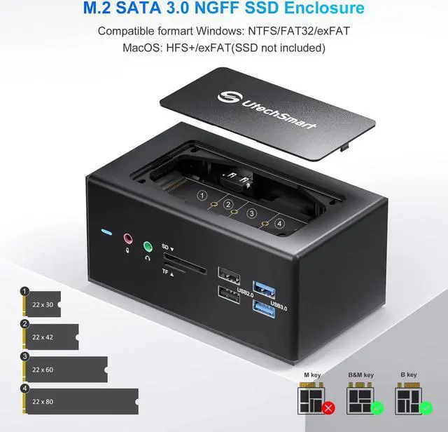 Alt view image 3 of 5 - UtechSmart Universal Docking Station, 15 in 1 USB Docking Station with SSD Enclosure, USB C Dock with Dual HDMI,VGA,PD3.0,SD/TF,RJ45,Audio&Micro,USB Ports, for MacOS&Windows Laptop