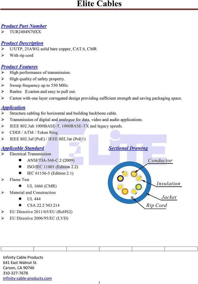 Alt view image 4 of 5 - Infinity Cable Products Cat6 Riser (CMR) Ethernet Cable 1000ft Green 23AWG UTP 550MHz UL Certified Easy Pull Reelex II Box Bulk Networking LAN Cable