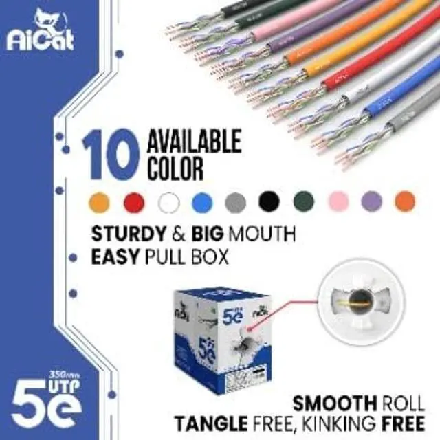Alt view image 3 of 5 - AiCat Cat 5e Ethernet Cable 1000ft, CMR- Insulated Solid Bare Copper Wire Cat5e Cable with FastReel, 24 AWG, ETL - 350MHZ / Gigabit Speed Unshielded UTP Network Cable (Gray)