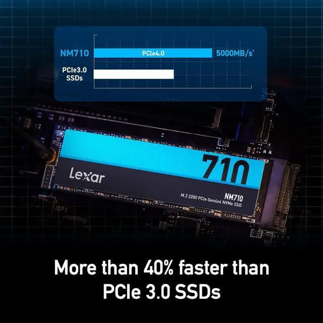 Alt view image 4 of 5 - Lexar 2TB NM710 SSD PCIe Gen4 NVMe M.2 2280 Internal Solid State Drive, Up to 4850/4500 MB/s Read/Write (LNM710X002T-RNNNU)