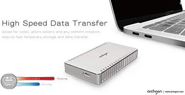 Alt view image 5 of 5 - Archgon 480GB Thunderbolt 3 Certified Aluminum External NVMe SSD Portable PCIe Solid State Drive with Heatsink Inside Max. Speed up to Read 1600MB/s Write 1100MB/s Model X70 (480GB, Black)