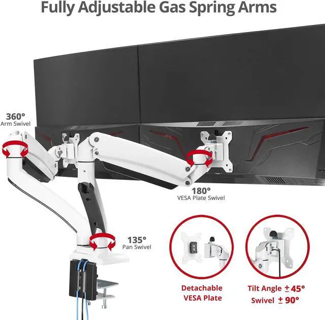 Alt view image 3 of 5 - SIIG Dual Monitor Desk Mount, 17" to 35", USB 3.0 and Audio Extend Ports, Fits Two Flat/Curved Monitors, Load Bearing 33 lbs max Each, VESA 75x75 100x100, C-Clamp and Grommet Base (CE-MT3211-S1)