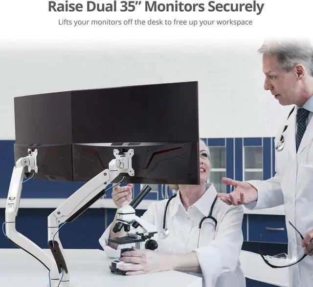Alt view image 5 of 5 - SIIG Dual Monitor Desk Mount, 17" to 35", USB 3.0 and Audio Extend Ports, Fits Two Flat/Curved Monitors, Load Bearing 33 lbs max Each, VESA 75x75 100x100, C-Clamp and Grommet Base (CE-MT3211-S1)