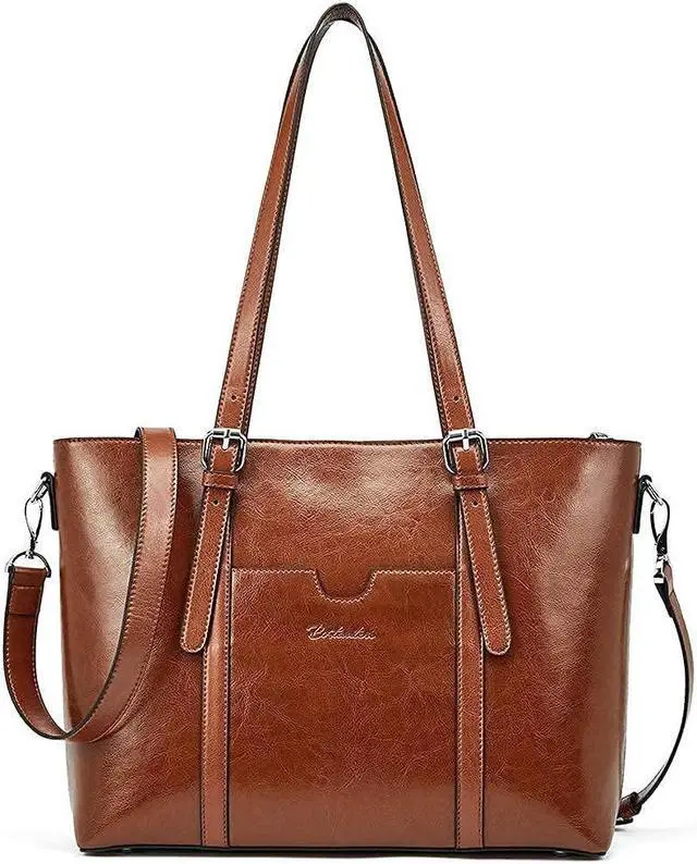 Alt view image 2 of 5 - BOSTANTEN Womens Leather Laptop Tote Office Shoulder Handbag Vintage Briefcase and Wallets for women, Genuine Leather RFID Blocking Cards Holder Large Capacity Purses Phone Clutch with Zipper Pocket W