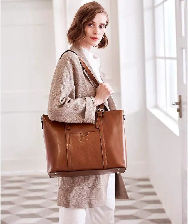 Alt view image 4 of 5 - BOSTANTEN Womens Leather Laptop Tote Office Shoulder Handbag Vintage Briefcase and Wallets for women, Genuine Leather RFID Blocking Cards Holder Large Capacity Purses Phone Clutch with Zipper Pocket W