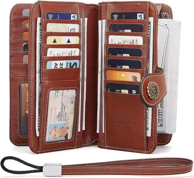 Alt view image 3 of 5 - BOSTANTEN Womens Leather Laptop Tote Office Shoulder Handbag Vintage Briefcase and Wallets for women, Genuine Leather RFID Blocking Cards Holder Large Capacity Purses Phone Clutch with Zipper Pocket W